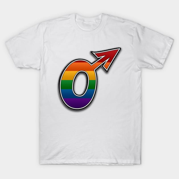 Halftone Gay Pride Male Gender Symbol T-Shirt by LiveLoudGraphics